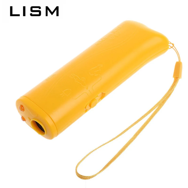 Портативный 3 в 1 ультразвуковой отпугиватель собак Анти лай устройство для обучения собак для собаки контроль отпугивателя желтый черный купить на AliExpress