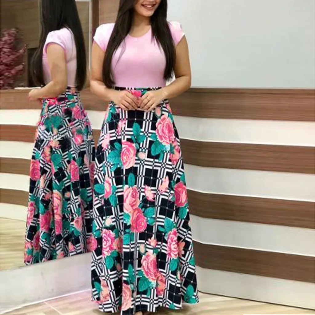 

Retro Fashion Summer Floral Printed Long Dress Loose Sexy Swing Dress Sundress Women's Casual Beach Party Dress Vestido de festa