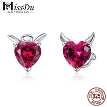 Мода 925 стерлингового серебра ангел и дьявол Розовый CZ сердце серьги гвоздики для женщин ювелирные изделия из стерлингового серебра SCE414