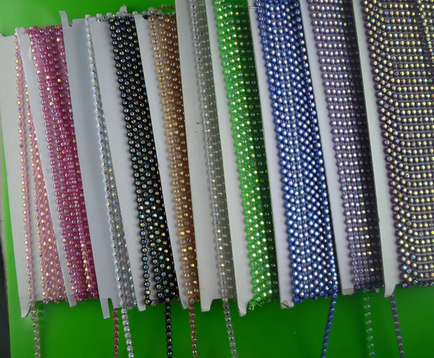 

SS12 B grade clear AB crystal glass 3mm Rhinestones colorful plastic cup banding clothes applique wedding setting chain 1yard
