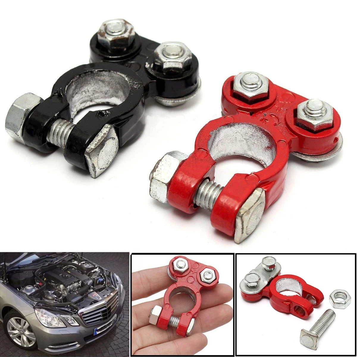 2pcs Moistureproof Car Battery Terminal Clamp  Aluminum Magnesium Positive & Nagative Clips