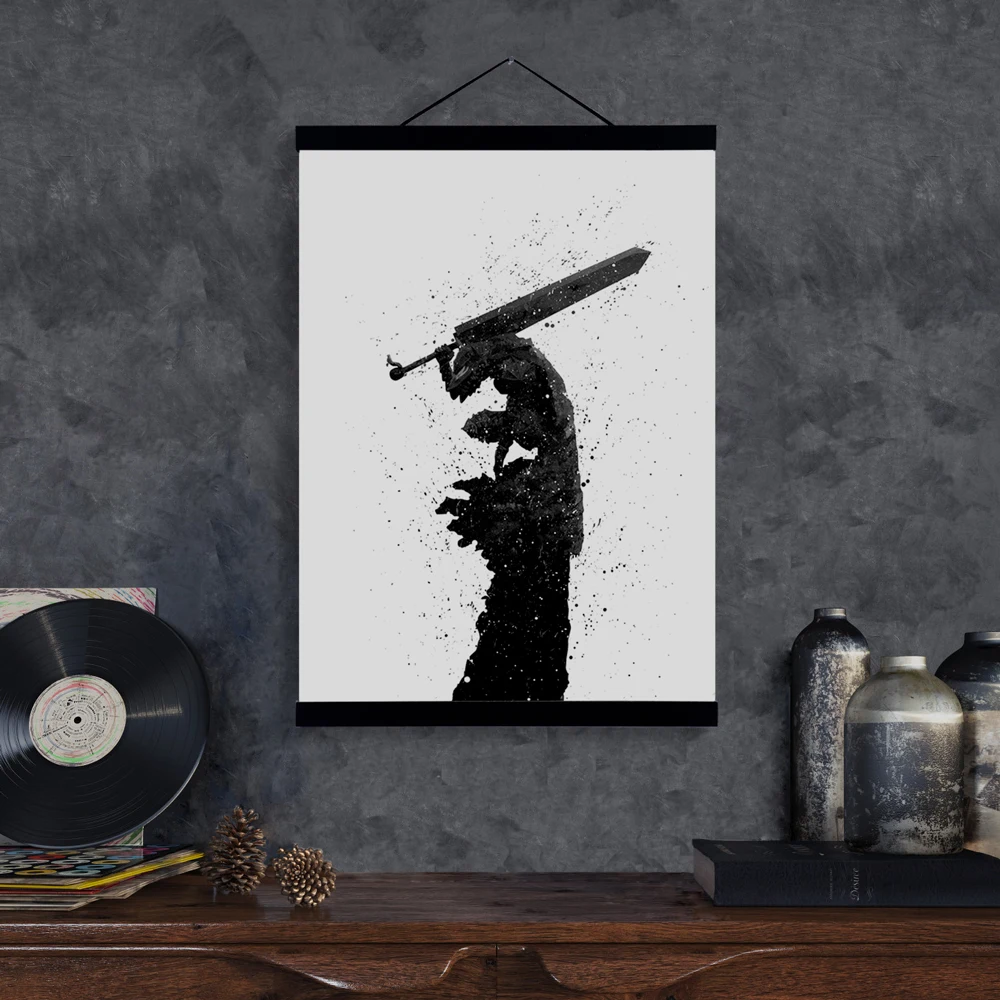 Abstract Japanese Pop Anime Berserk Guts Wooden Framed Canvas Print