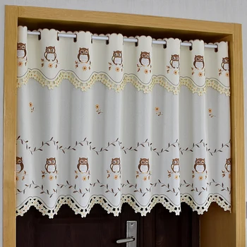 

Embroidered Half-curtain Transparent Tulle Valance Owl Pattern Blackout Curtain Embroidery Hem Curtain for Kitchen Cabinet Door