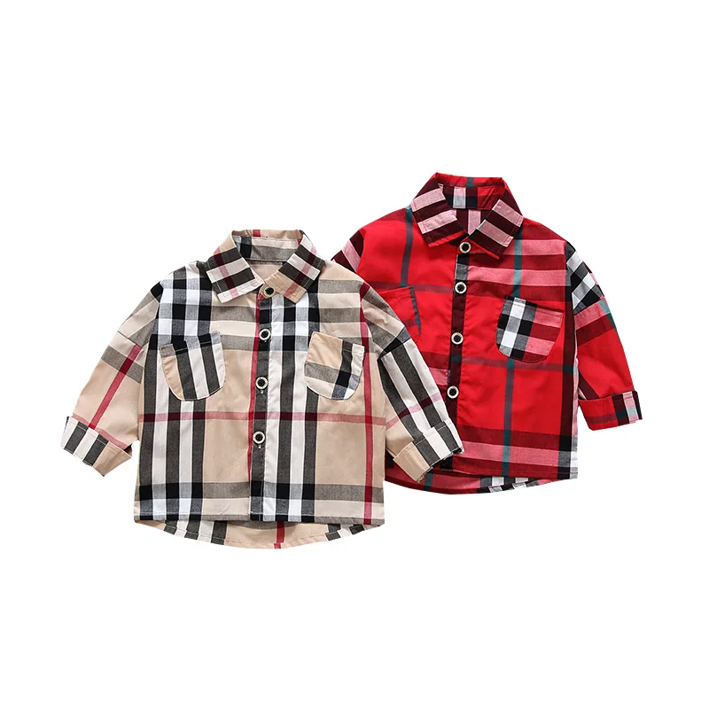 

New multicolor plaid shirt spring/fall children's cotton long-sleeve shirt fashion retro baby lapel shirt classic casual coat