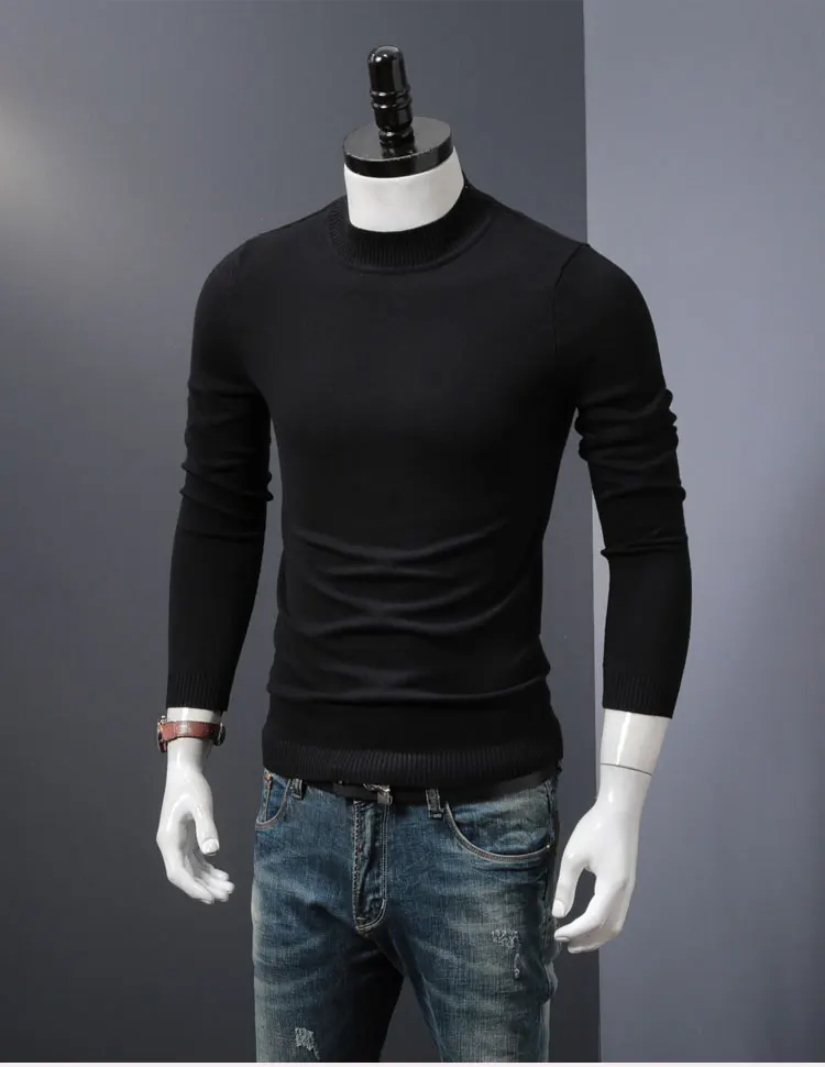 Мужская половина свитер с высоким воротом мужские зимние модные утепленные свитера тонкий пуловер вязаный Весенняя и осенняя одежда тонкий сплошной цвет