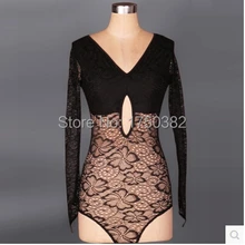 Latin dance costume senior sexy lace long sleeves latin dance top deep V neck latin dance Jacket women latin dance costume