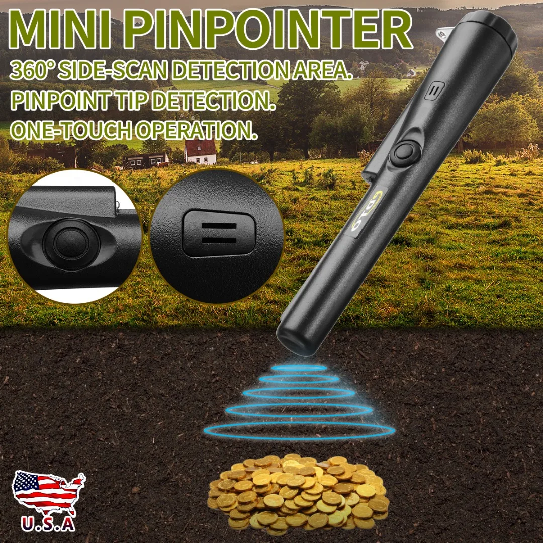 

Black Mini Pin-pointer Handheld Metal Detector Pin Pointer 360 Degree Detection Find Metal Object Search Gold Digger Hunter