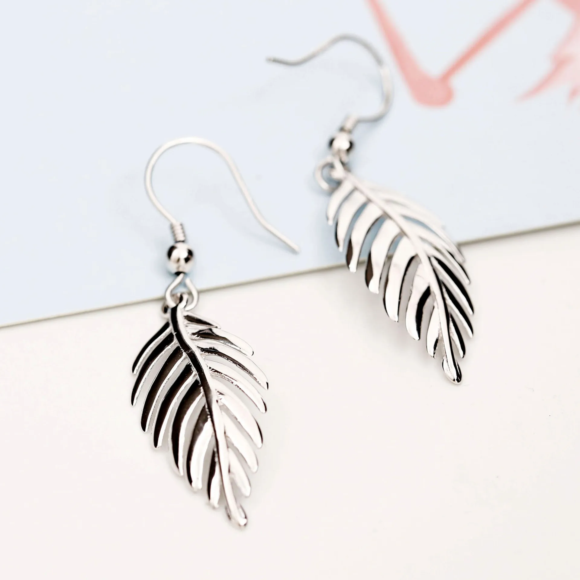 Женские гипоаллергенные серьги подвески из серебра 100% пробы|leaf dangle earrings|dangling