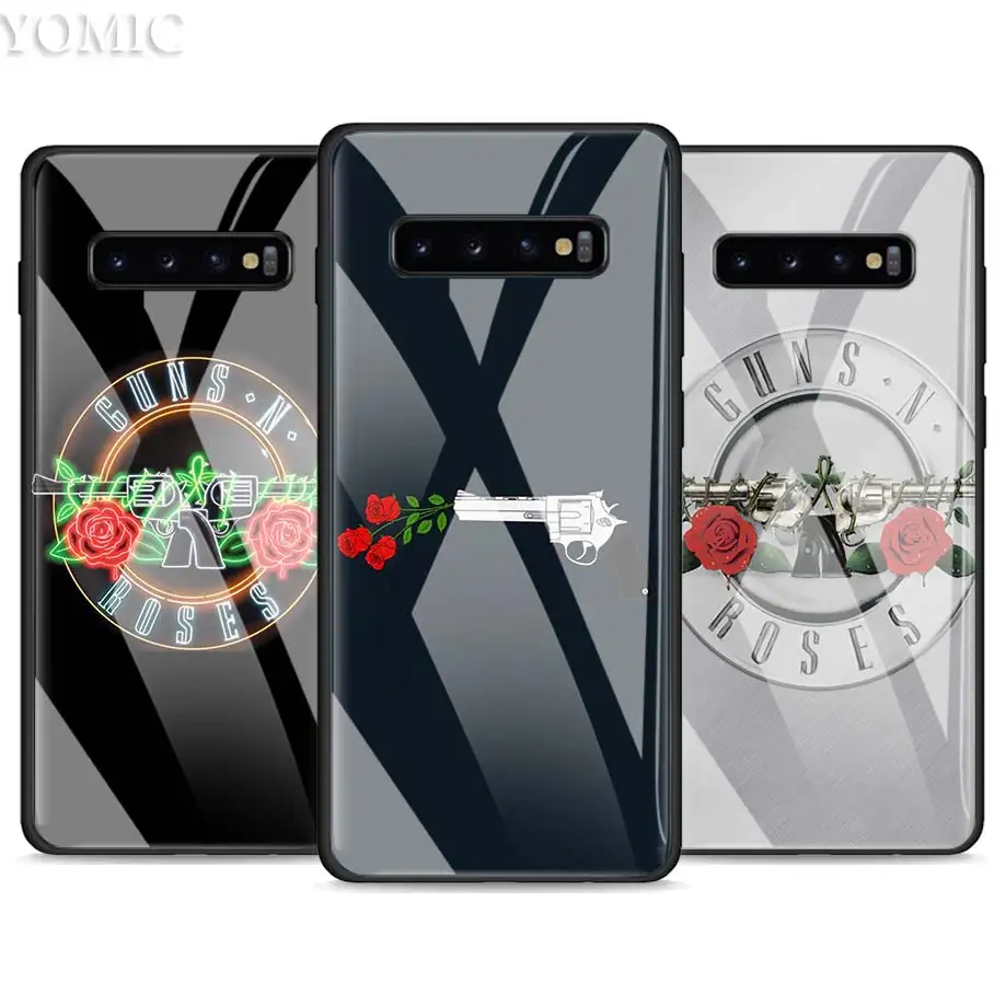 

Tempered Glass Case for Samsung Galaxy S10e S10 S8 S9 Plus Note 9 10 A50 A70 Phone Cover Guns N Roses Luxury Glass Case