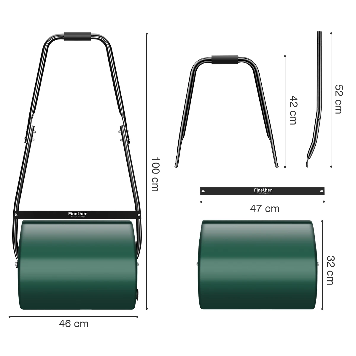 Finether 46L/30L Drum Lawn Roller with Scraper Bar Manual Garden Roller With Removable Drain Fill Plug Garden Tools