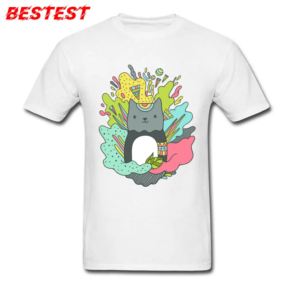 Abstract cat Designer Unique Tops Shirt O Neck Summer/Autumn 100% Cotton Short Sleeve Top T-shirts for Boys Casual T Shirts Abstract cat white