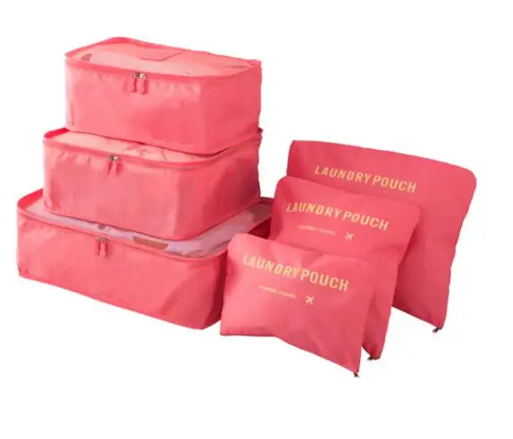 6 шт./компл. Для мужчин и Для женщин Чемодан дорожные сумки Упаковка кубики Организатор мода двойной молнии непромокаемая сумка, полиэстер - Цвет: watermelon red