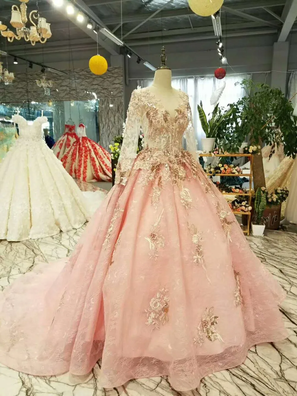 CloverBridal жемчуг Длинные рукава 50 см поезд кружева Розовые Свадебные платья для невесты бесплатно настроить вышитые кружевные аппликации