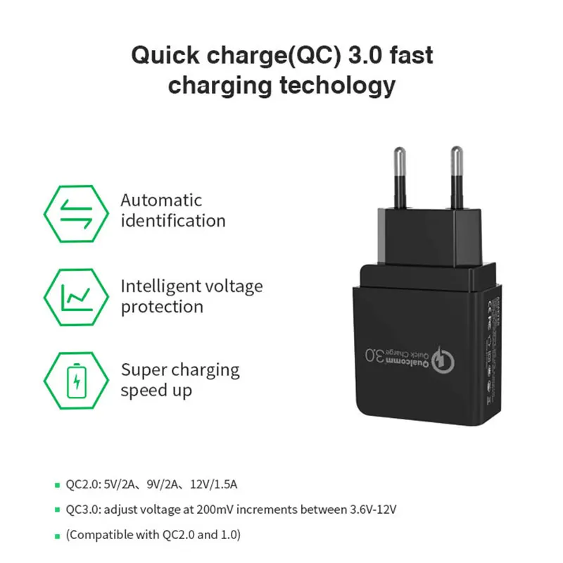 Быстрое зарядное устройство 3 0 USB быстрое 18 Вт EU настенное портативное дорожное