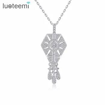 

LUOTEEMI Vintage Charm Pendant Necklaces for Women Party Wedding Tiny Round Crystal Chandelier CZ Stone Collares Christmas Gift