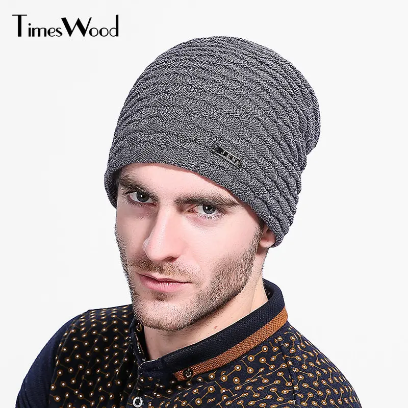 New Winter Hat Men Knitted Beanies Warm Caps Brand Solid Thicken Fur Winter Hats For Men