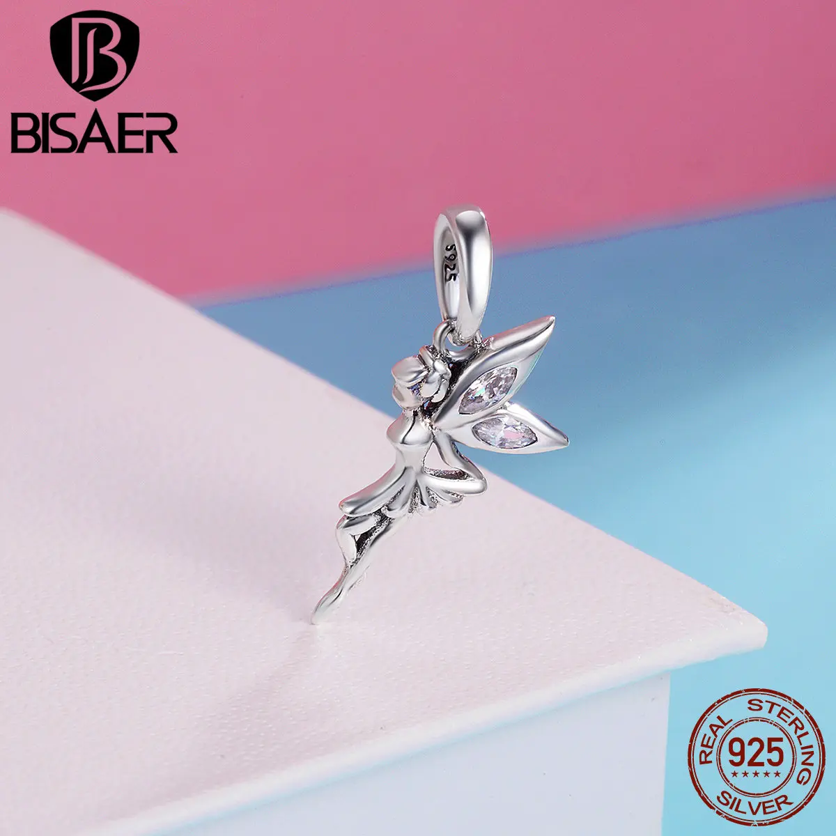 BISAER Аутентичные 100% 925 пробы Серебряная Фея Ангел кулон бусины подходят девушка