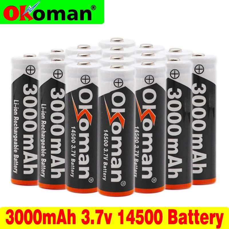 

2-20PCS AA 14500 3000mah 3.7 V lithium ion rechargeable Li-ion Battery batteries and LED flashlight, free delivery