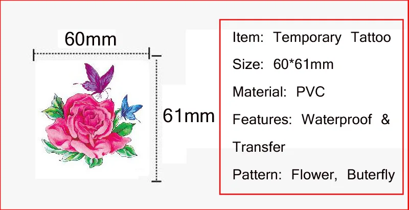 52 шт., водонепроницаемые Временные татуировки, наклейки, розы, Цветочные татуировки для боди-арта, Переводные 3D бабочки, цветы, Поддельные рукава с татуировками для женщин