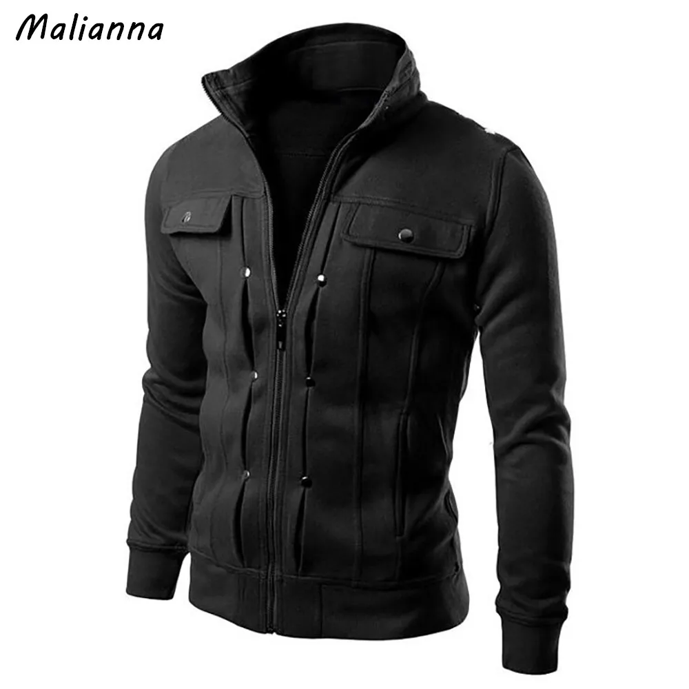 Malianna 2018 New Autumn Winter Men's Long Sleeve Stand Collar Solid ...