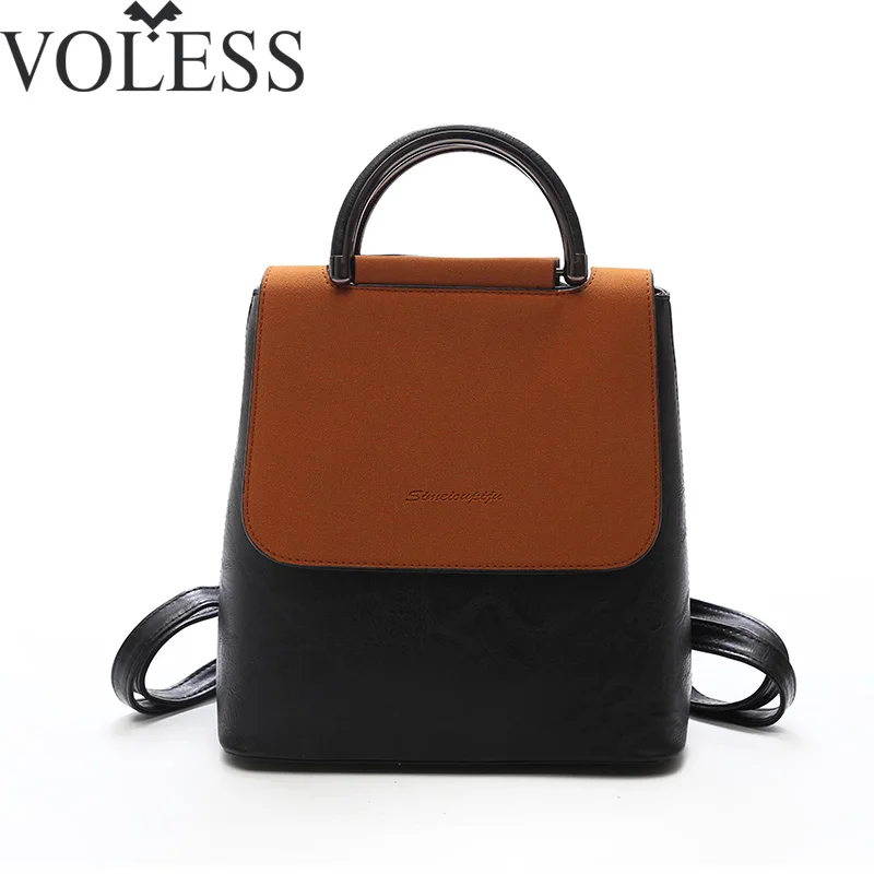 

VOLESS Patchwork Women Backpack High Quality PU Leather School Backpacks For Teenage Girls Casual Shoulder Bags Backpack mochila