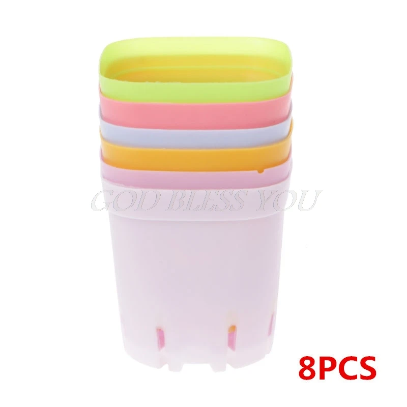 

8PCS Square Plastic Colorful Plant Flower Pot Basket Tray Planter Home Garden Decor Flower Pot