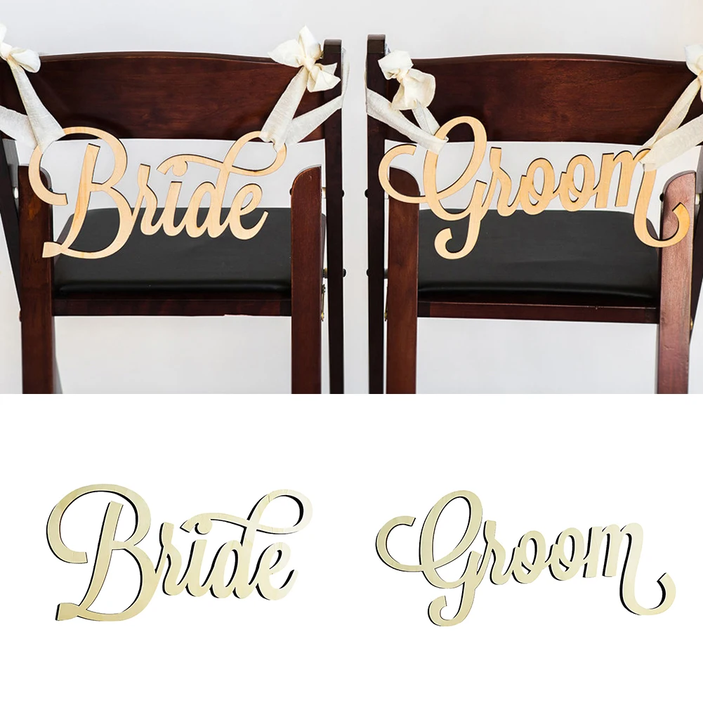 New Fashion 2pcs Rustic Wedding Wooden Chair Sign Bride And Groom Chair Signs Wood Signs Photo Props Wedding Decoration