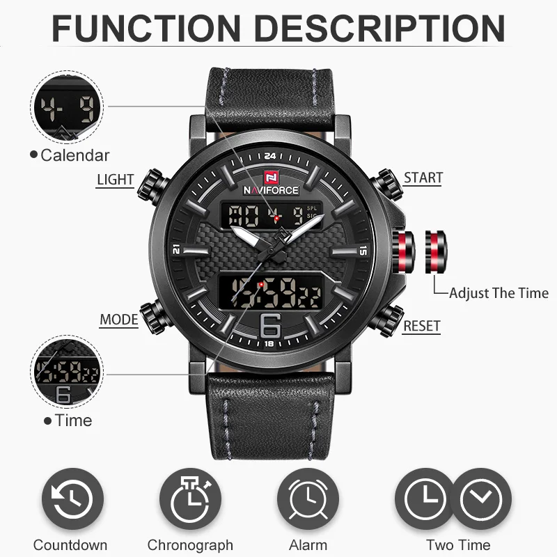 NAVIFORCE Топ люксовый бренд военные кварцевые мужские s Часы светодиодный аналоговые цифровые часы с датой мужские модные спортивные часы Relogio Masculino