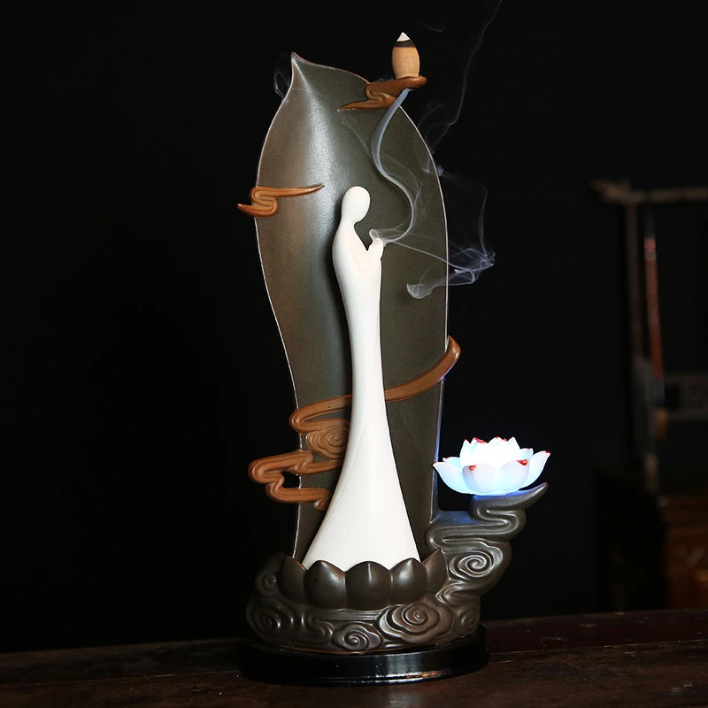 

Creative LED Sandalwood Backflow Incense Burner Furnace Ornamental Large Censer Ceramic Household Interior Decoration