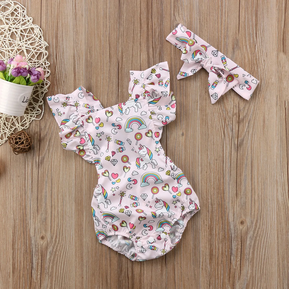 2018 طفل الفتيات ملابس لطيف الوليد رومبير القطن الطفل بنات يونيكورن بذلة قصيرة الأكمام الصيف تتسابق