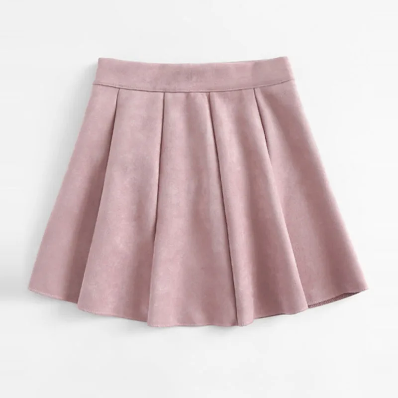 Dotfashion Новое поступление плиссированная юбка розовая облегающая и расклешенная Милая женская одежда средняя талия короткая простая юбка - Цвет: Розовый
