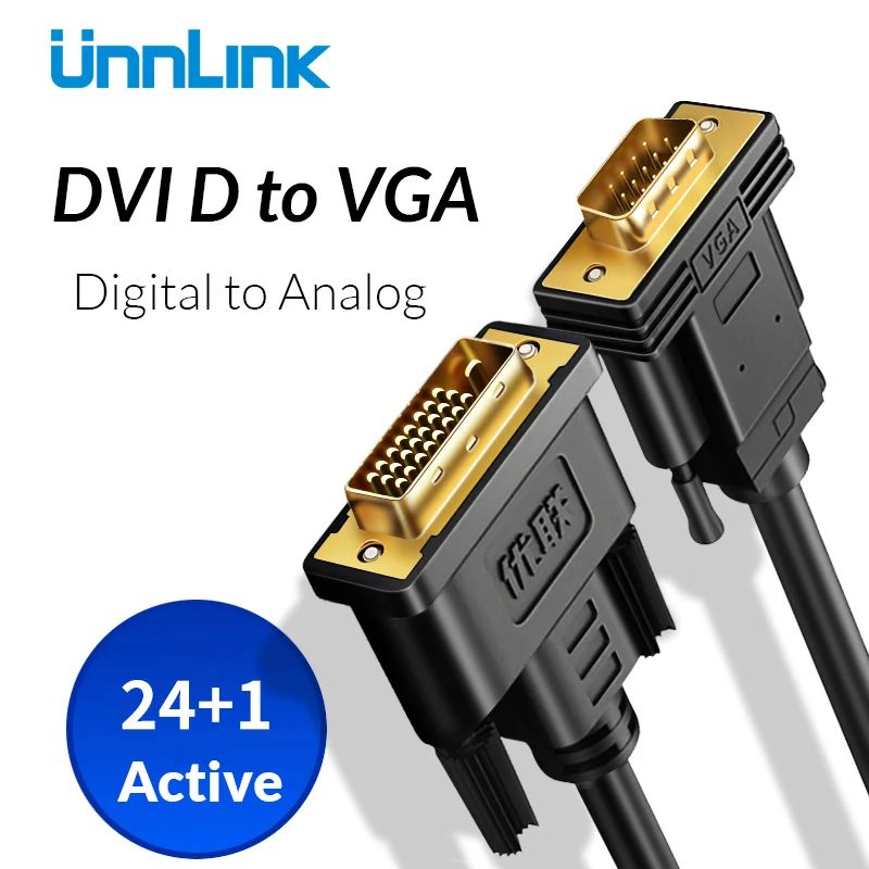 Unnlink Digital Active DVI D 24 + 1 к VGA кабель адаптер преобразователь FHD1080P @ 60 для ПК HDTV проектор