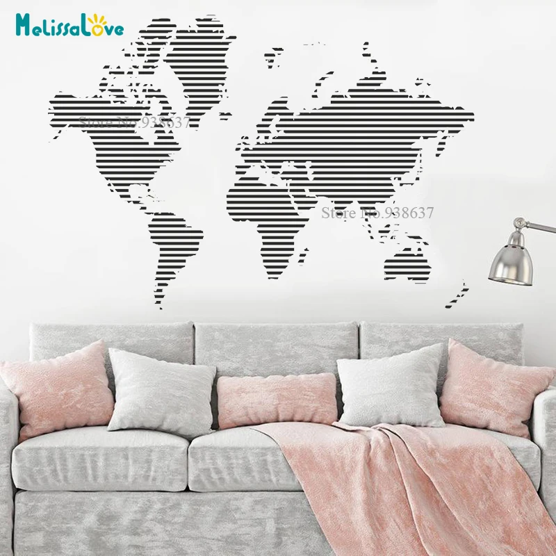 World Map Dacal Sticker in stripes design Decor Waterproof Mural Removable Vinyl Wall B941 | Дом и сад