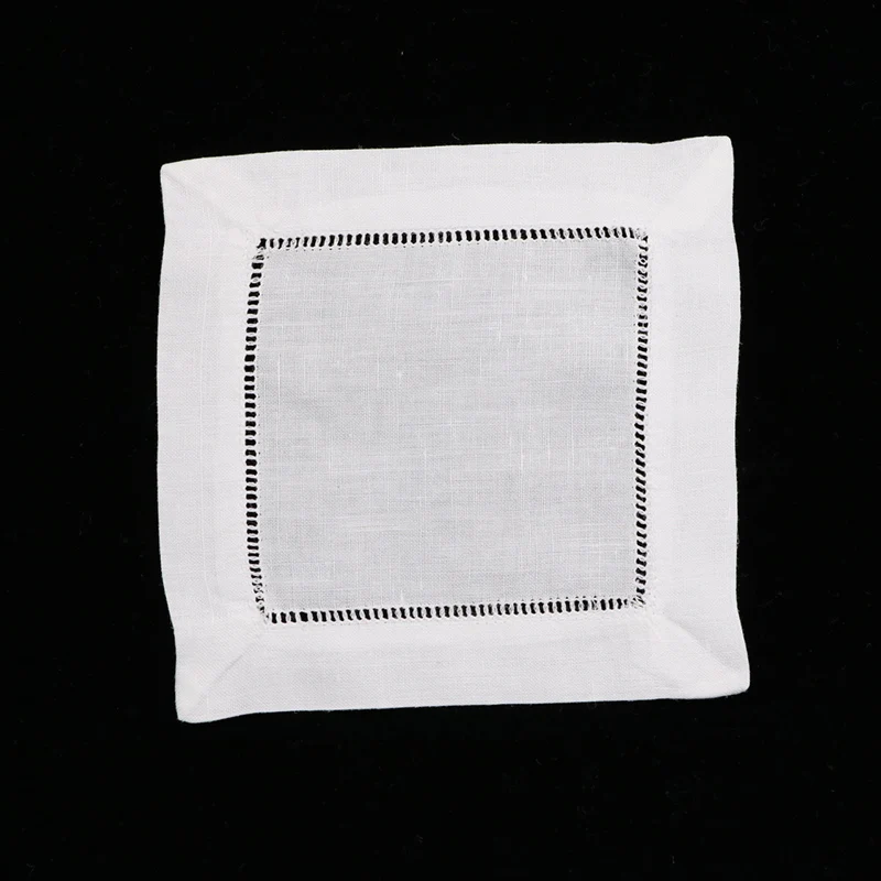 N002 6/4 : 120 штук белые льняные и хлопковые Hemstitch Коктейльные салфетки 6 &quotX 6&quot/ 4 4&quot