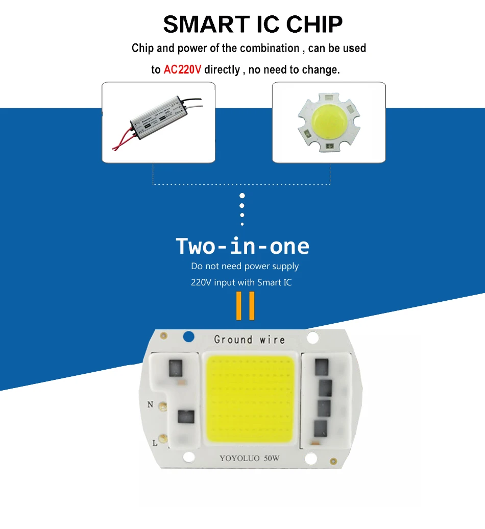 [YOYOLUO] Высокая мощность COB светодиодный чип лампы 220 В Smart IC без драйвера COB светодиодный Диод Светодиодный светильник прожектор Точечный светильник 5 Вт 20 Вт 30 Вт 50 Вт