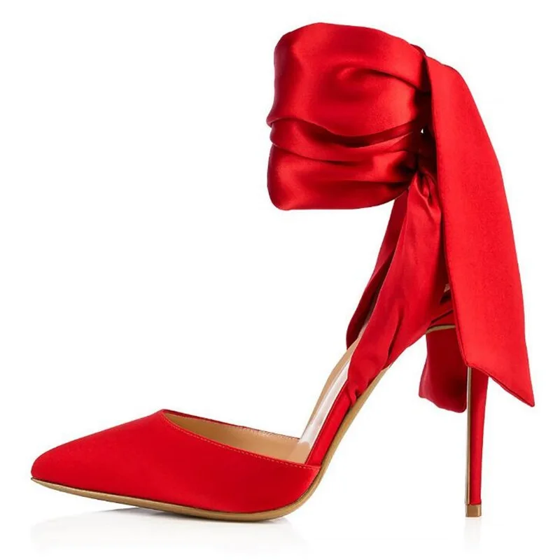 Red Black Silk Shoes Summer Woman Sandals Ankle Lace Up Design Sexy Pumps Elegant Decor Thin Heel Female Party Dress Shoes