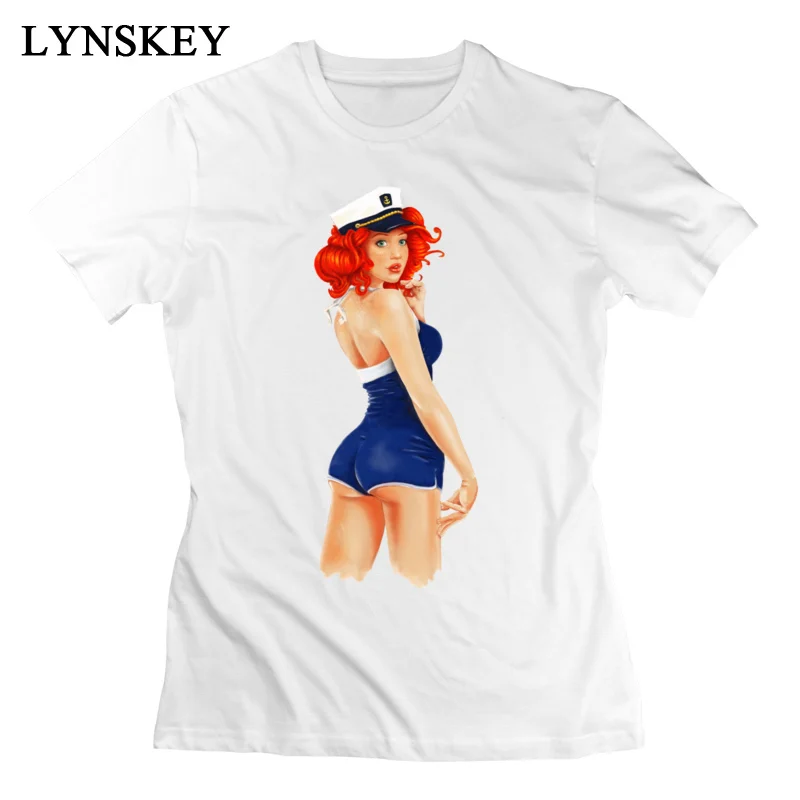 LYNSKEY Designer Women T-Shirts Crew Neck Summer Short Sleeve 100% Cotton Fabric Tops T Shirt Pinup Sailor Girl Custom Tee-Shirts purple