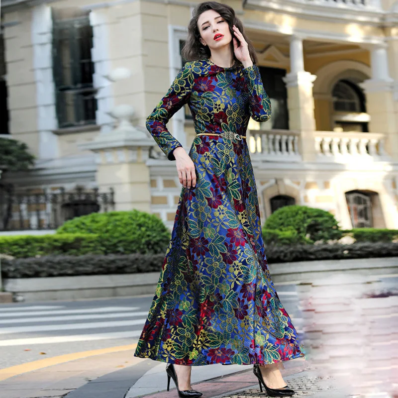 HIGH QUALITY 2017 Fall Winter Designer Maxi Dress Women's Long Sleeve ...