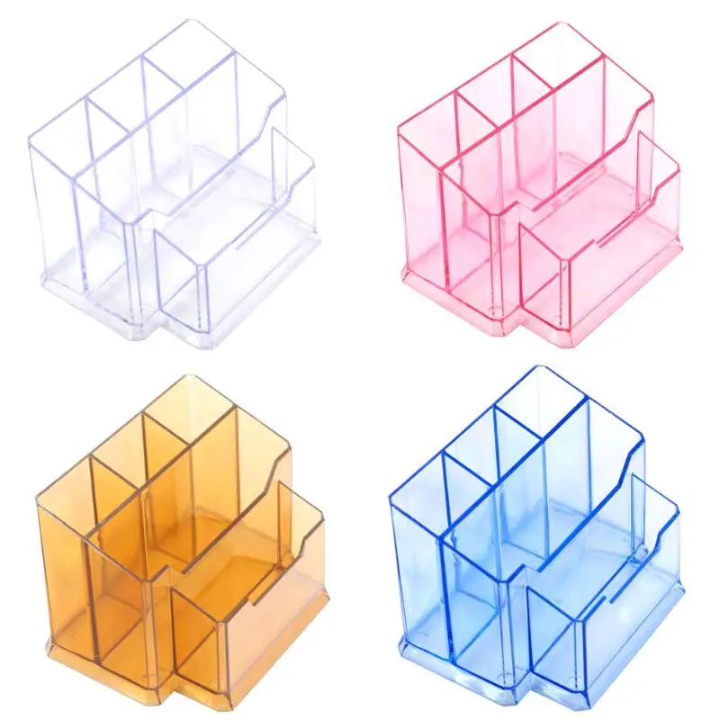 

4 Color Transparent Pen Container Pen Holder Storage Box Stationery Holder Desktop Organizer School Office stationery Supplies
