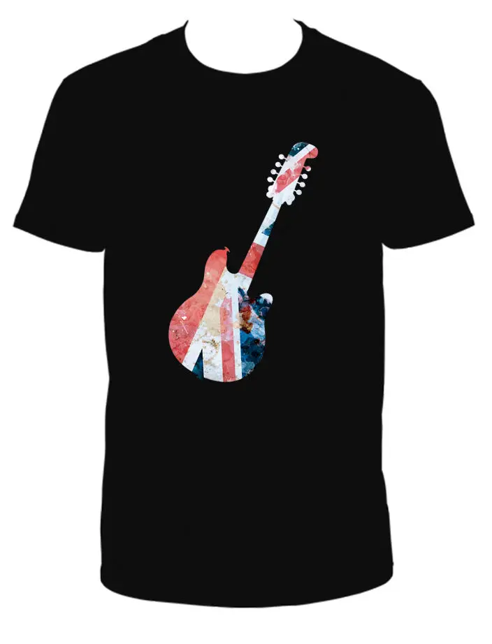 Murah Union Jack Gitar Hitam Kru Leher Pendek Lengan Tshirt Baru Kedatangan Pria Tees Kasual Anak Kaos Atasan Diskon 2018 Fashion