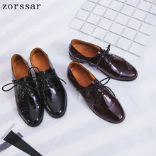 Женская обувь на плоской подошве; коллекция года; оксфорды из натуральной кожи в британском стиле; женские весенние оксфорды; повседневная обувь на плоской подошве; женская обувь на шнуровке