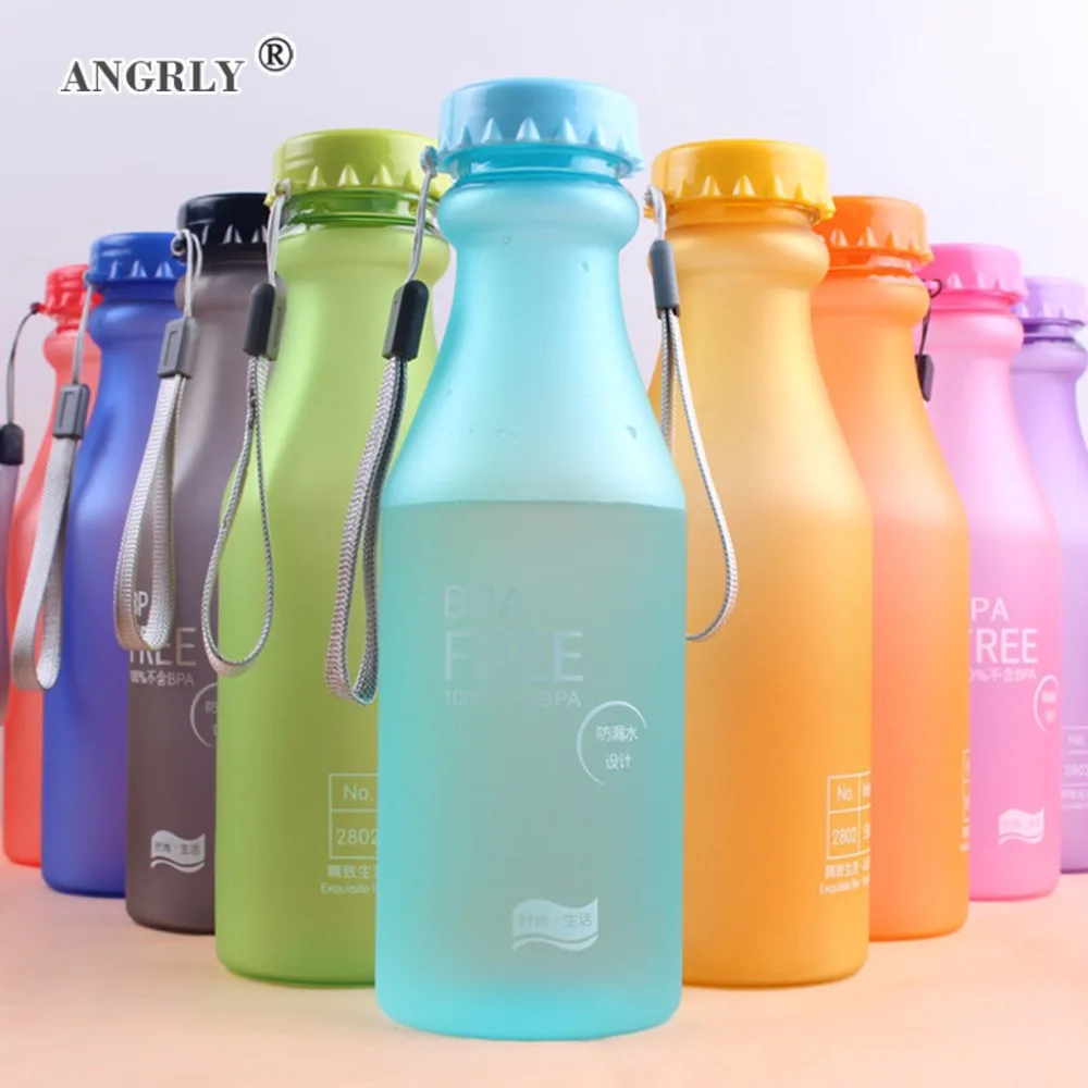 Candy Colors Unbreakable Frosted Leak proof Plastic kettle 550mL BPA Free Portable Water Bottle