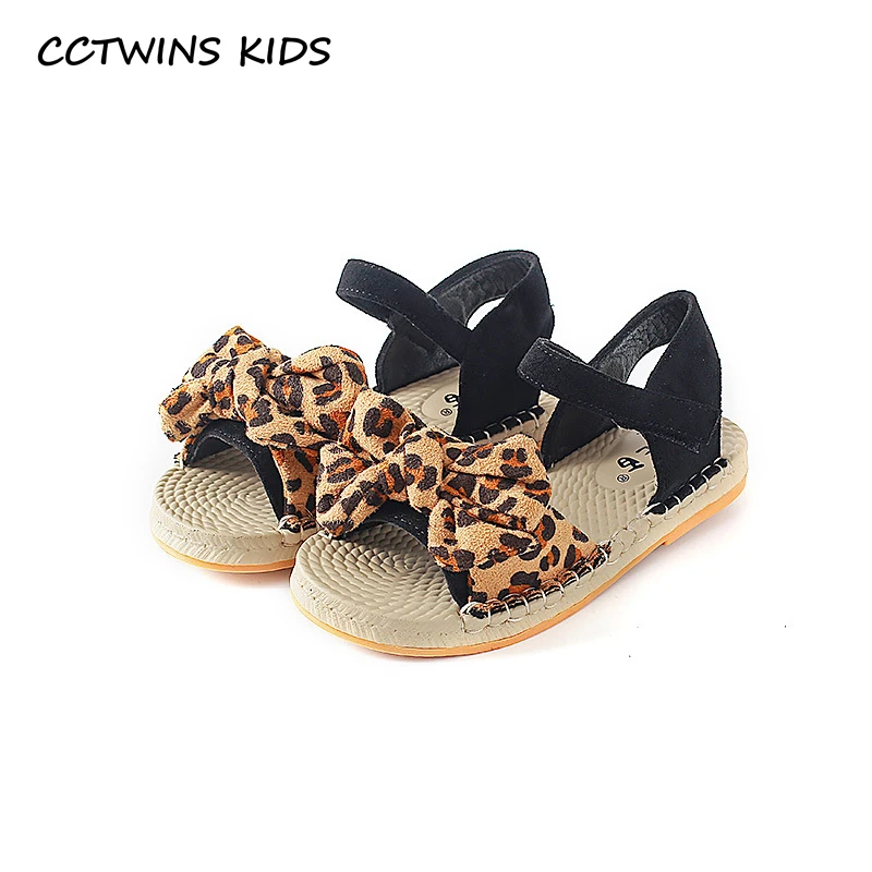 

CCTWINS Kids Shoes 2019 Summer Girls Fashion Bow Tie Party Princess Shoes Children Barefoot Leopard Flats Toddler Sandals PS622