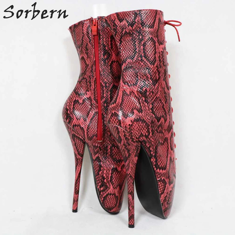 Sorbern Red Python Ankle Boots Women Ballet Stilettos High Heels Zipper Drag Queen Shoes Art Performance Pole Dance Heels Custom