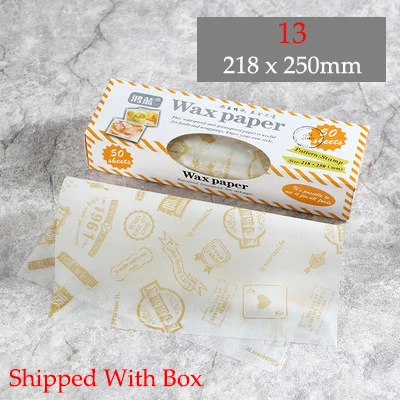 50Pcs/Lot Wax Paper Food-grade Grease Paper Food Wrappers Wrapping Paper for Bread Sandwich Burger Fries Oilpaper Baking Tools - Цвет: 13 With Box