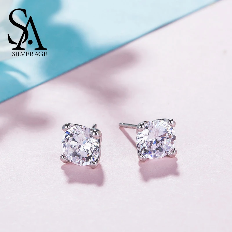 Plata esterlina 925 AAA Cristal Pendientes con Pasador para Mujeres Bisutería