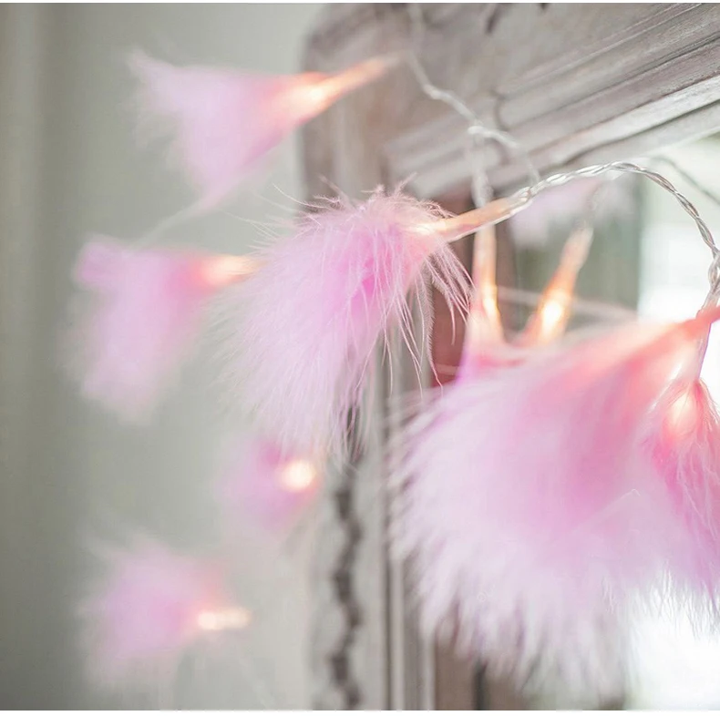 10 светодио дный светодиодных сказочных розовых перьев на батарейках гирлянды 1 м светодио дный светодиодные украшения для рождественской
