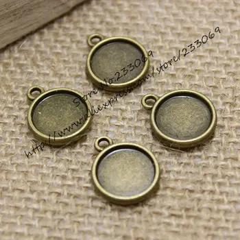 

(50 pieces/lot) Antique Bronze Metal Alloy 17*20mm (Fit 14mm DIA) Double-sided Round Cabochon Pendant Settings T0119