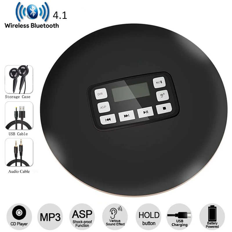 

2019 Portable HOTT Bluetooth4.1 CD Player With LED Display Jack Anti-Skip Protection Anti-Shock Walkman Music Disc Player 611T