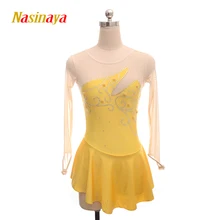 Nasinaya фигурное катание платье по индивидуальному заказу для соревнований по фигурному катанию юбки для конькобежцев для девочек Для женщин детская гимнастика производительность желтого цвета